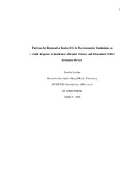 The Case for Restorative Justice (RJ) in Post-Secondary Institutions as a Viable Response to Incidences of Sexual Violence and Misconduct (SVM)